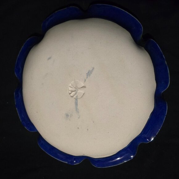 Handmade Art Pottery Chip and Dip Dish - Blue Gray Drip Glaze - 11/14" x 2 5/8" - Picture 3 of 4